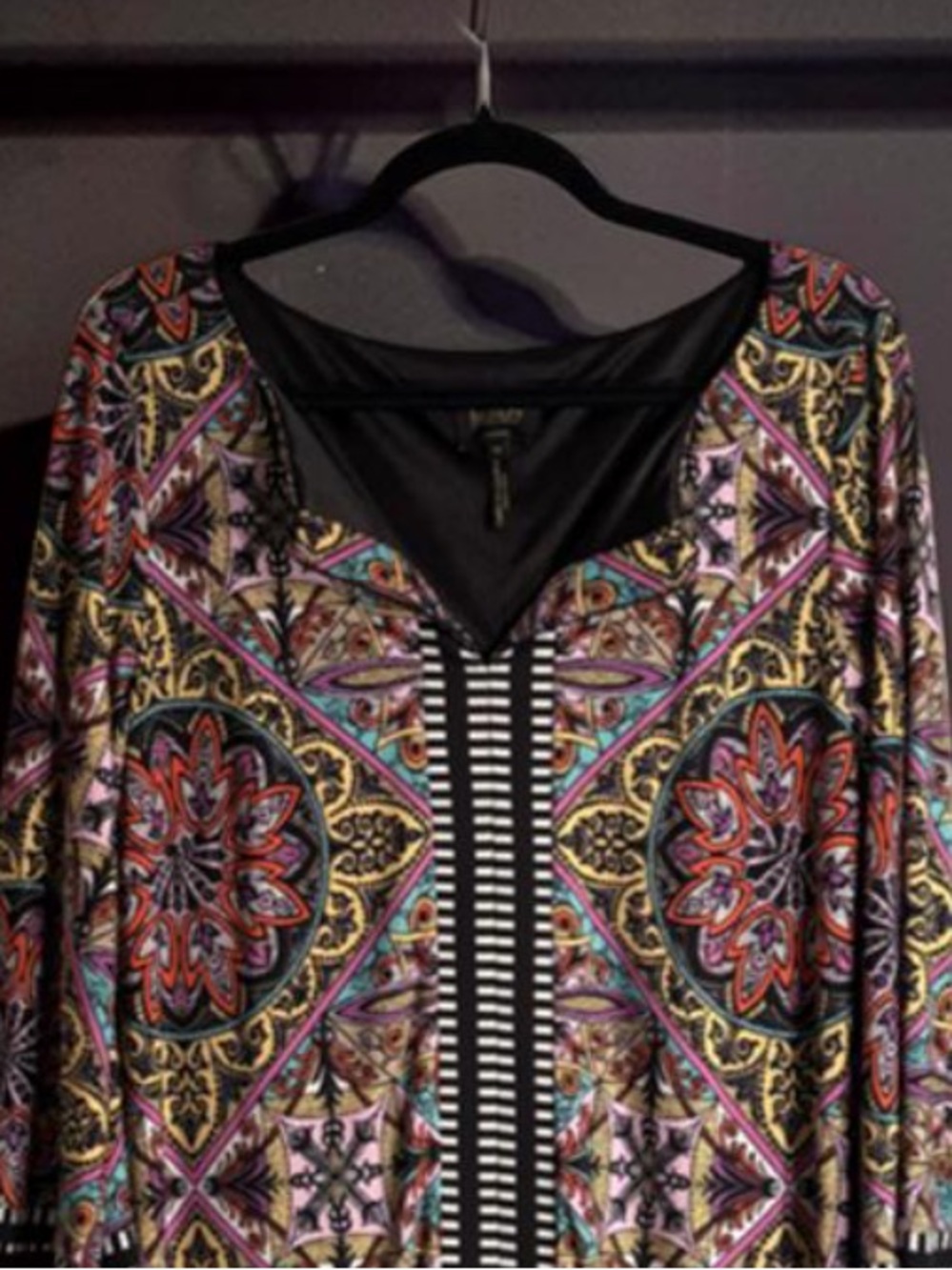 Laundry By Shelli Segal Multicolor Boho Mini Dress - Black Trim - 70’s Vibe